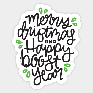 Merry Driftmas and Happy Boost Year - Green Leaves Sticker